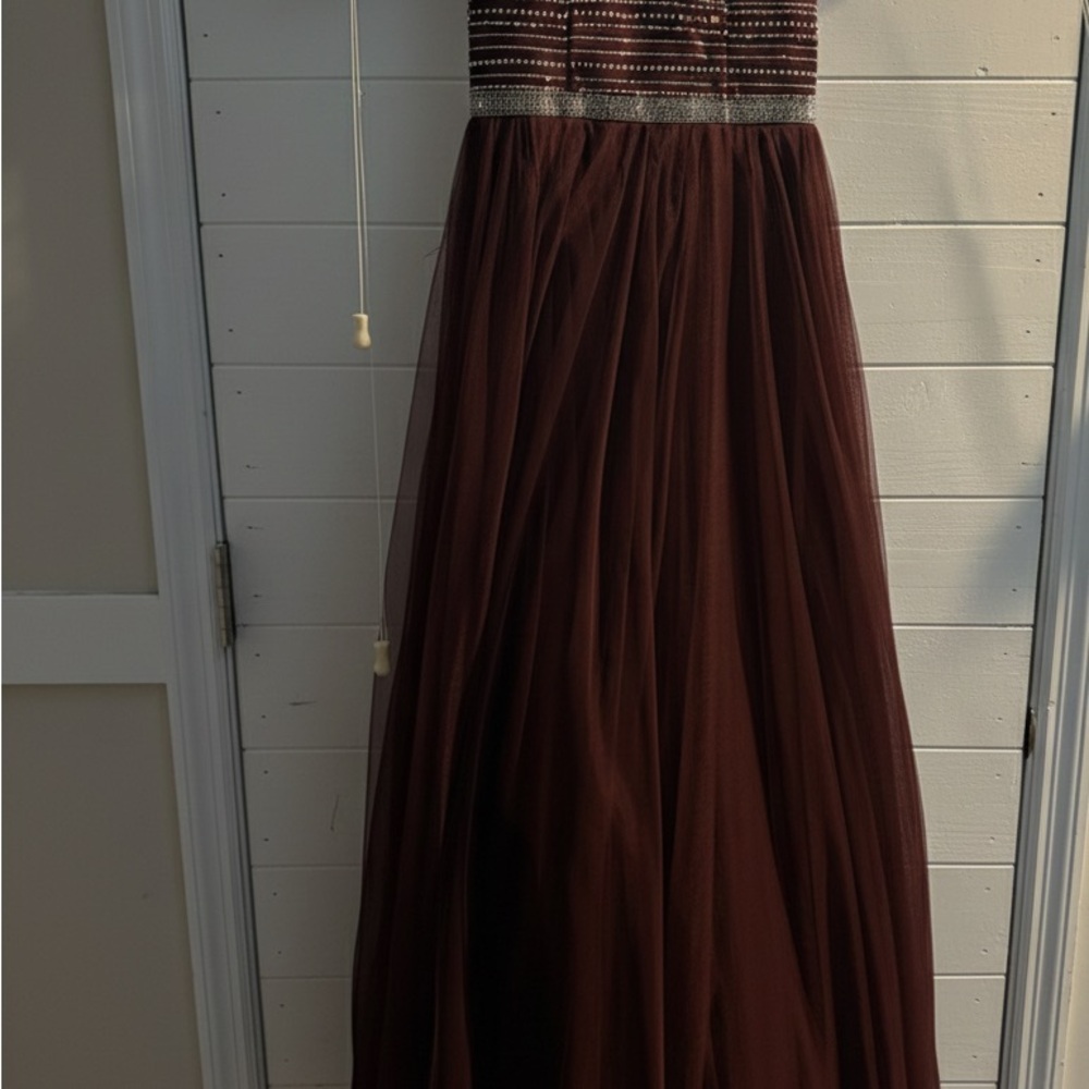 Elegant Brown Strapless Gown